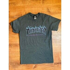 Thrasher Shirt Mens Small Gray Blue Flame Logo Skater Magazine Graphic T Vintage